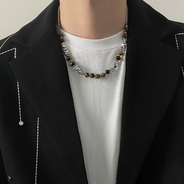 免運🔥虎眼碎銀串珠毛衣鏈男項鍊小衆設計感冷淡風嘻哈鈦鋼情侶鎖骨鏈項鏈 安全扣 復古 飾品 鈦鋼 項鍊 嘻哈 頸鍊條