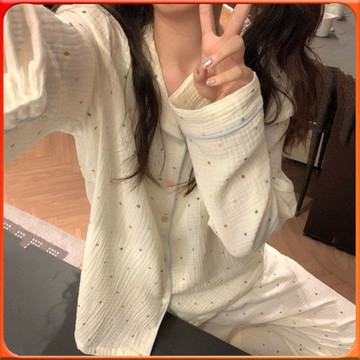 🥇台灣出貨🥇 甜美可愛睡衣女春鞦新款長袖長褲ins風日係學生開衫居傢服兩件套 ✨️滿額免運✨️147-12-B