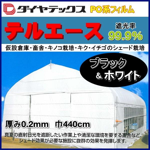 遮光・遮熱PO系フィルム　テルエースブラック＆ホワイト　厚さ約0.2mm　幅440cm　数量で長さ(m)指定