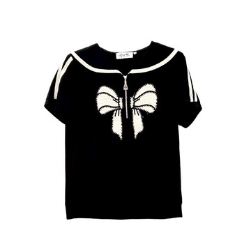 CLL巧玲瓏 蝴蝶結刺繡水手領上衣 2849308