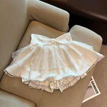 臺灣出貨 免運新款辣妹純欲白色防走光超短裙褲女春夏蝴蝶結高腰蛋糕a字半身裙0911