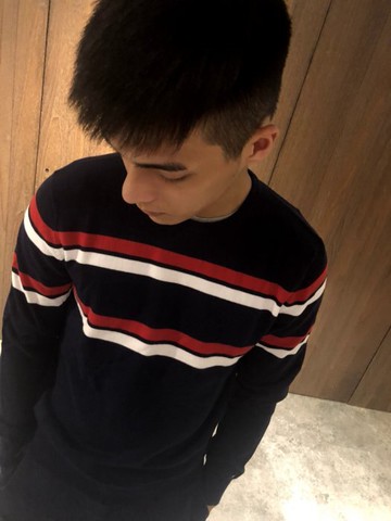 美國百分百【全新真品】Tommy Hilfiger 大學T 圓領 T恤 長袖 TH 針織衫 條紋 深藍 XS號 J224