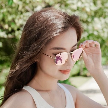 【免運費】Emma 偏光粉色鏡面多邊方框墨鏡 - 香港原創