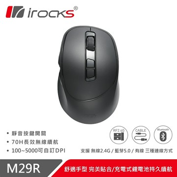 【hd數位3c】irocks M29r 三模滑鼠（黑）/有線-無線-藍牙/5000Dpi/靜音按鍵/專屬軟體設定/人體工學【下標前請先詢問 有無庫存】