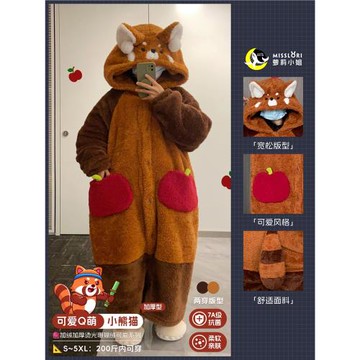 連體情侶睡衣女冬季加厚加絨珊瑚絨長款睡袍小熊貓大碼男士家居服