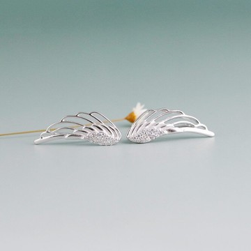 925純銀耳環鑲鑽耳飾-時尚唯美天使翅膀生日情人節禮物女飾品73jc71【獨家進口】【米蘭精品】