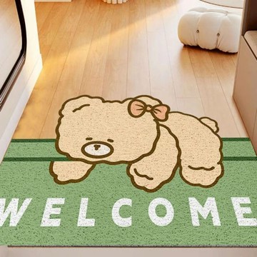 AFAMIC 艾法 萌寵WELCOME迎賓歡迎光臨刮泥玄關腳踏墊/絲圈印花地墊  趴趴熊 綠色  1個  80 x 50 x 0.8cm