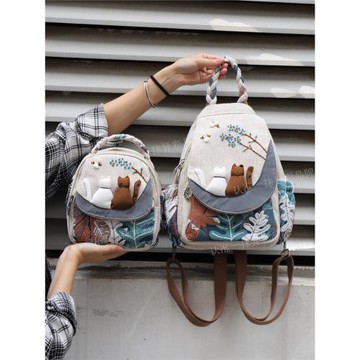 2025新款原創立體貓咪親子雙肩背包小眾設計森系輕便小清新雙肩包