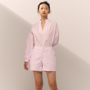 中腰短褲/ 粉色細直條紋