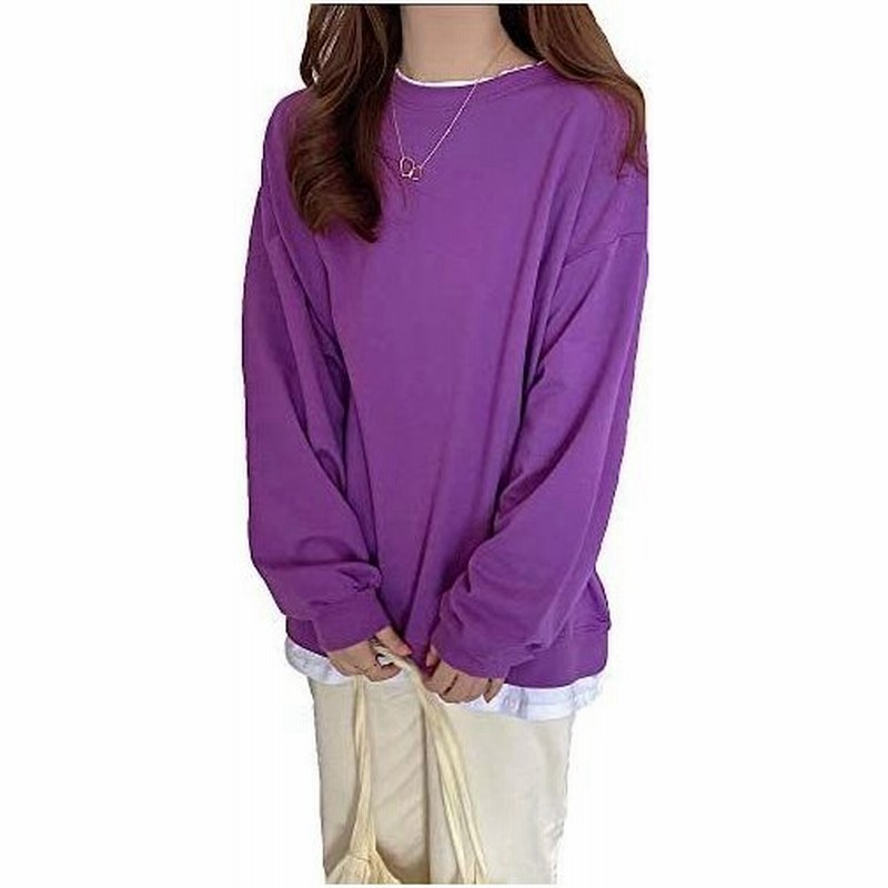 イヴォーグ レディース 重ね着風 トップス スウェット Tシャツ 部屋着 ロンt 長袖 無地 パープル Free Size 通販 Lineポイント最大get Lineショッピング