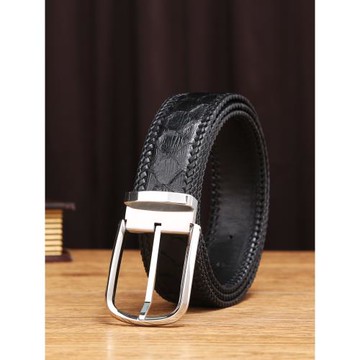 真蟒蛇皮皮帶男士編織針扣真皮腰帶休閑青年簡約男款個性高檔褲帶