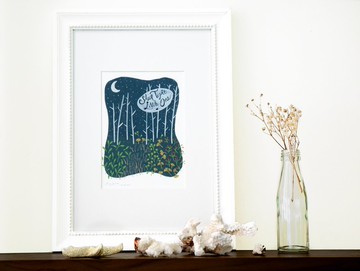 睡得緊的小一號 8 x 10 水彩藝術印刷品