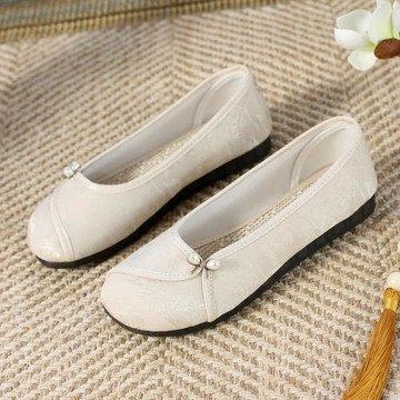 老北京布鞋女牛筋底民族風棉麻繡花鞋軟底平底茶藝師古風漢服鞋子