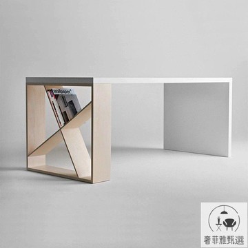 開票 免稅 北歐實木會議桌創意設計師工作臺簡約現代長桌子白色輕奢辦公桌 PDD-95快速出貨 公司貨