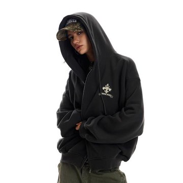 0123start 哥特風連帽開衫衛衣男女寬松美式復古潮牌秋冬情侶外套