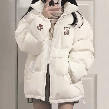 米白色韓系棉服女款新款冬季加厚棉襖學生保暖麵包服夾棉外套 棉服 外套 女裝 上衣 秋冬外套 面包服外套