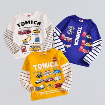 兒童t恤男長袖 春秋男童卡通純棉T恤衫1-8歲小童假兩件圓領打底衫