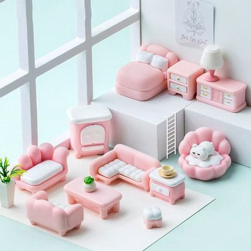 【台灣出貨】兒童微縮家具玩具組 兒童娃娃屋 兒童手工diy擺飾品 卡通迷你公仔擺件 迷你樹脂家具模型套裝 3-8歲玩具