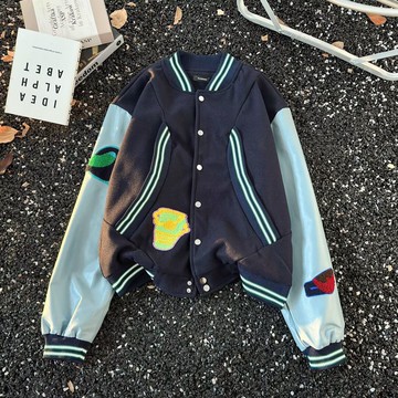 春秋季美式潮牌刺繡棒球服男 寬鬆復古潮流情侶韓系外套