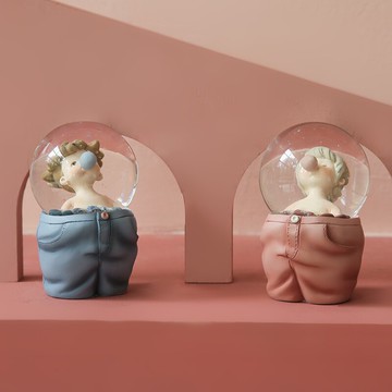 創意泡泡糖情侶少女心白玻璃球夢幻水晶球音樂盒兒童生日禮物擺件