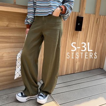 SISTERS彈力修身剪裁彎刀寬褲 長褲/S-3L(女下著/錐形褲/女褲/顯瘦/寬褲/長褲)