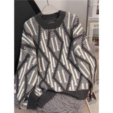 紅色菱格過年毛衣女秋冬外穿加厚設計感小眾慵懶風日系復古高級感