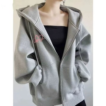 🌷韓版拉鏈連帽外套女 大尺碼女裝 寬鬆外套 連帽外套 開衫外套 大碼外套 中長款 顯瘦遮肉 運動外套 衛衣女