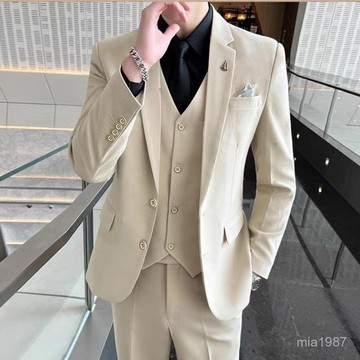 正裝灰色二扣西服套裝男三件套男士商務休閒西裝韓版修身新郎禮服 MNQV