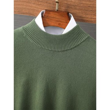 親膚不扎精紡純棉半高領針織衫男寬松打底線衣冬季男士潮流毛衣