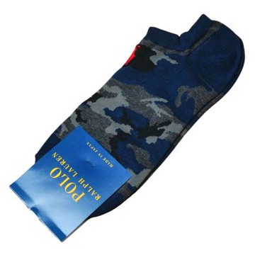 POLO RALPH LAUREN 迷彩圖騰馬球刺繡LOGO男滑板短襪(深藍/25-27CM)