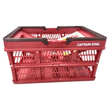 CAPTAIN STAG 鹿牌 摺疊籃 聚丙烯材質 容量約24L 耐重: 6kg  M(38 x 25.5 x 20.5cm)  紅色  1個