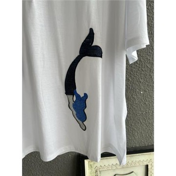 清貨~歐洲站意大利重工刺繡亮美人魚童趣寬松薄棉T恤