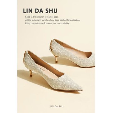 【林大叔】法式氣質尖頭高跟鞋女細跟不累腳水鉆皇冠新娘婚鞋金色