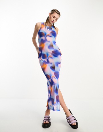 Noisy May mesh maxi dress with side slit in multi tie dye-Purple