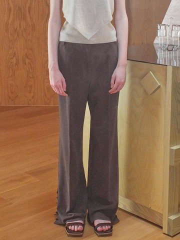 Button Side Slit Pants_Brown