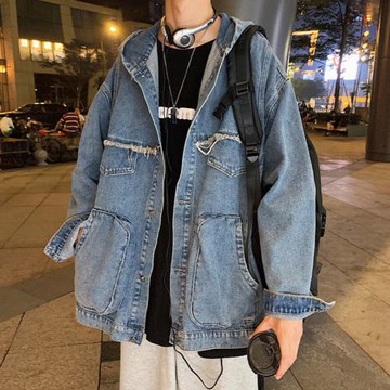 秋冬款連帽寬松上衣服牛仔外套