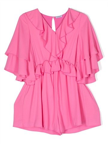 Pinko Kids - ruffle-detailing short-sleeve playsuit - kids - Viscose/Polyester - 13 yrs