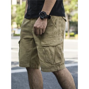 夏季工裝短褲男休閑多口袋五分褲日系潮牌純棉水洗寬松外穿中褲男