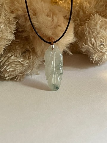 葉子翡翠吊墜項鍊 緬甸玉 無優化 天然A貨翡翠白冰膠飄綠花