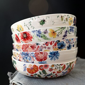 創意獨特小清新手繪圖案深菜盤子 盛湯汁菜碗 釉下彩工藝可以微波