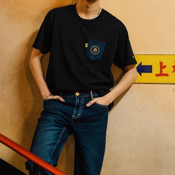 EDWIN 男裝 白沙屯 媽祖香燈腳牛仔口袋短袖T恤 (黑色)