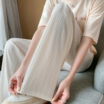 【臺灣出貨】H789冰絲闊腿褲女薄款雪紡高腰垂感寬鬆直筒顯瘦休閒拖地長褲夏季55lkh