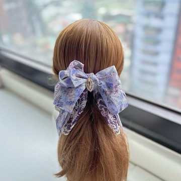 華麗蝴蝶結蕾絲相交夾香蕉夾抓夾馬尾夾髮夾-紫色