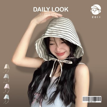 ZOII 佐壹| 條文巾漁夫帽 帽子 遮陽帽 防曬帽 海灘帽 盆帽 綁繩帽 漁夫帽 大帽簷 防曬 度假 #101137