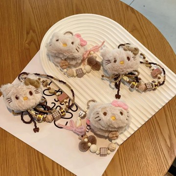 ins可愛KT串珠毛絨手機少女手機鏈掛飾相機ccd掛繩掛件