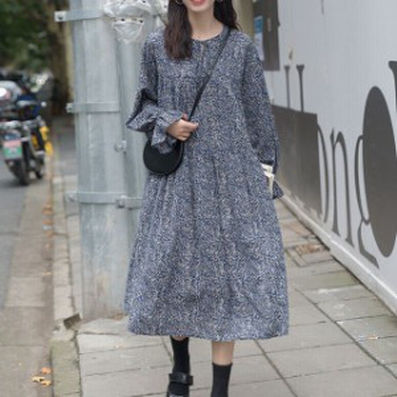 ミモレ丈ワンピース ウエストリボン 長袖 Aライン フリル シフォン 小花柄 レディース お出かけ フェミニン デート かわいい 通販 Lineポイント最大get Lineショッピング