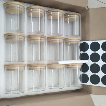 12件套玻璃竹蓋玻璃罐珍珠棉套裝佐料干果收納盒高硼硅密封儲物罐