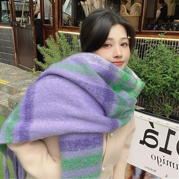 1.68萬女士下殺💛【雪歐尼專享】格紋圍巾圍脖馬海毛韓版保暖高級感毛綫冬天披肩男 不縮水女士冬季韓版圍巾 超絶氛圍感不掉