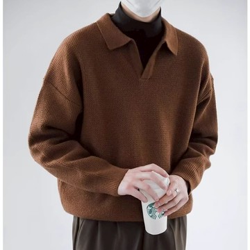 韓版寬鬆翻領毛衣男 M-2XL 三色入 秋冬季 潮牌內搭打底衫 潮流套頭針織衫男  糯軟素色翻領毛衣男 休閒缺口領針織衫