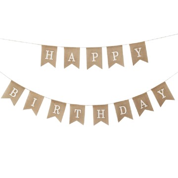 生日快樂魚尾拉旗 DIY組裝 13*18公分  1個  麻布